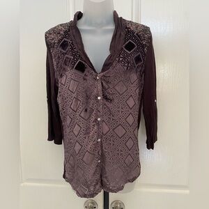TINY Brown Embellished Patterned Top Sz S